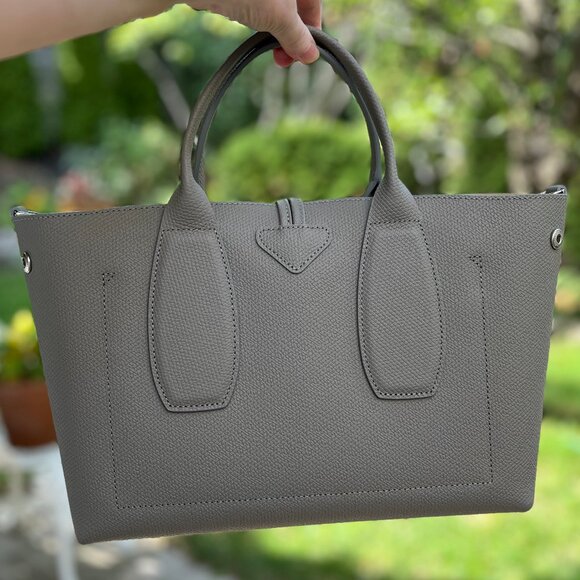 LONGCHAMP Medium Roseau Leather Top Handle Bag - Turtle Dove Grey - Authentic - Picture 3 of 17